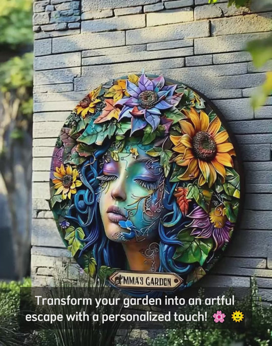 Mein Garten – Personalisiertes rundes Metallschild für Gartenliebhaber