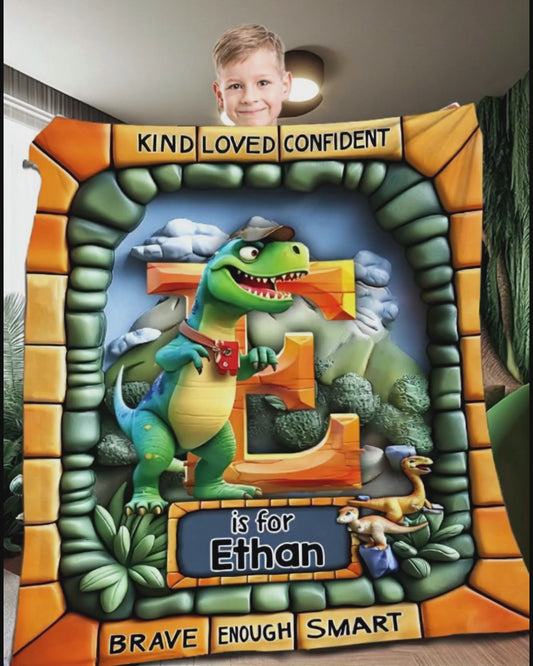 Dinosaurierwelt-Geschenk für Enkelkinder – personalisierte Kinderdecke