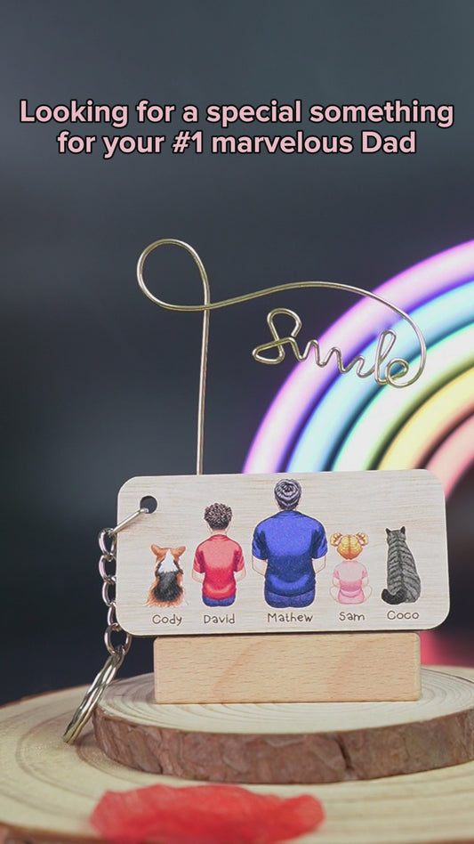 Best Dad Ever Back View Man Kids Dog Cat - Personalized Father Keychain