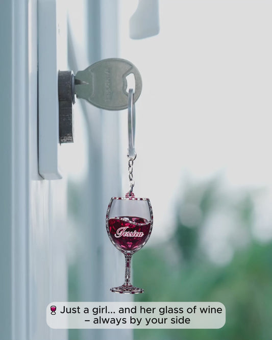 Porte-clés personnalisé « Juste une fille qui aime le vin »