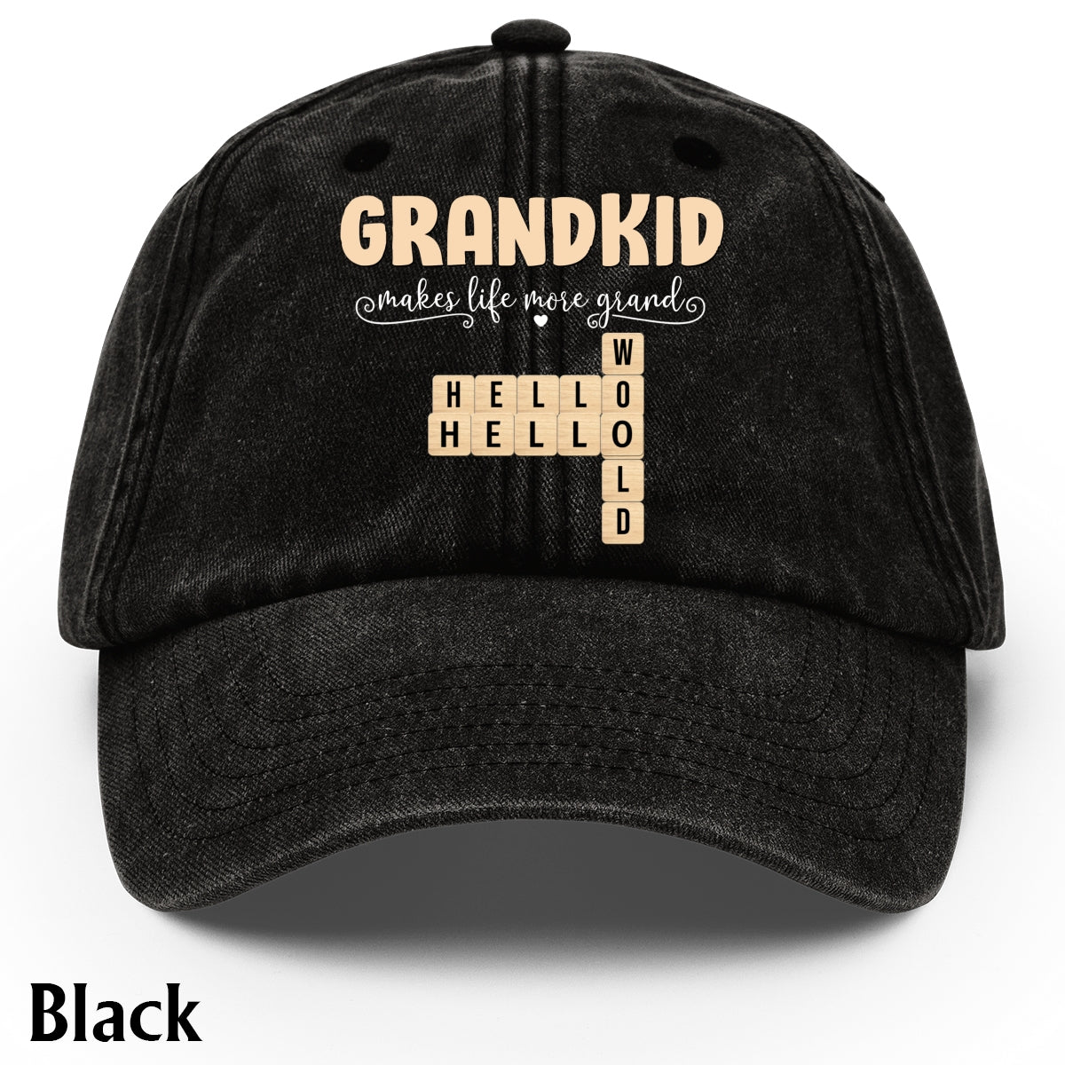 Geschenke für Opa und Oma: Enkelkinder machen das Leben schöner – personalisierte Scrabble-Jeanskappe