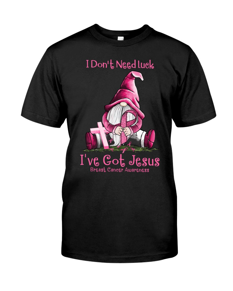 Ich brauche kein Glück, ich habe Jesus – T-Shirt und Hoodie zur Brustkrebsvorsorge 0822