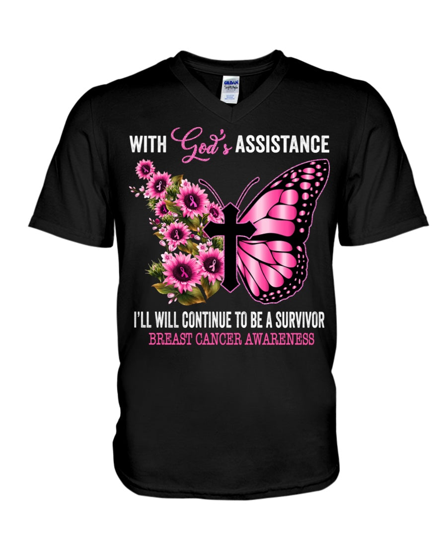 Ich werde mit Gottes Hilfe weiterhin eine Überlebende sein – T-Shirt und Hoodie zur Sensibilisierung für Brustkrebs 0822