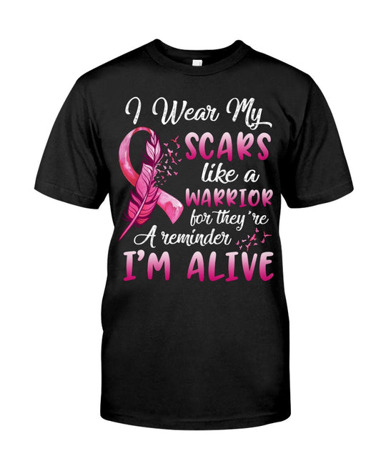 Je porte mes cicatrices comme une guerrière - T-shirt et sweat à capuche de sensibilisation au cancer du sein 0822