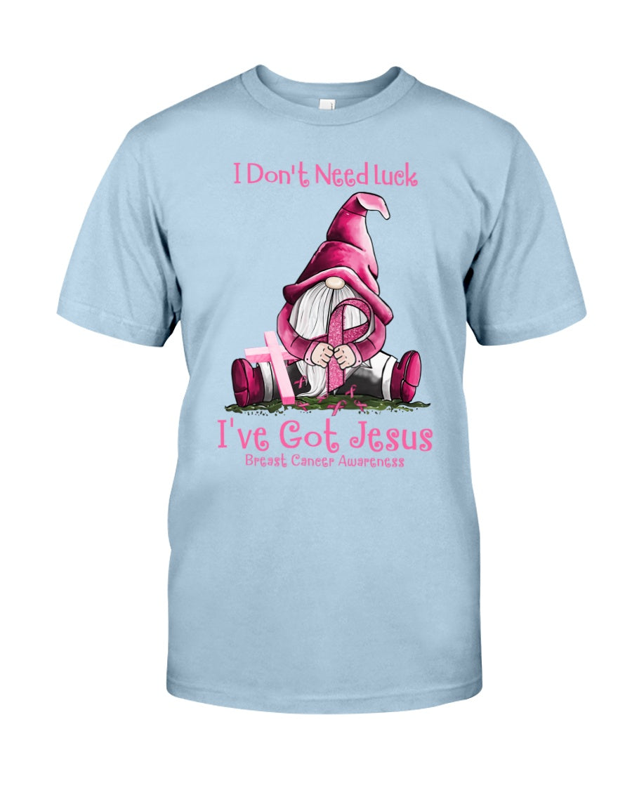 Ich brauche kein Glück, ich habe Jesus – T-Shirt und Hoodie zur Brustkrebsvorsorge 0822