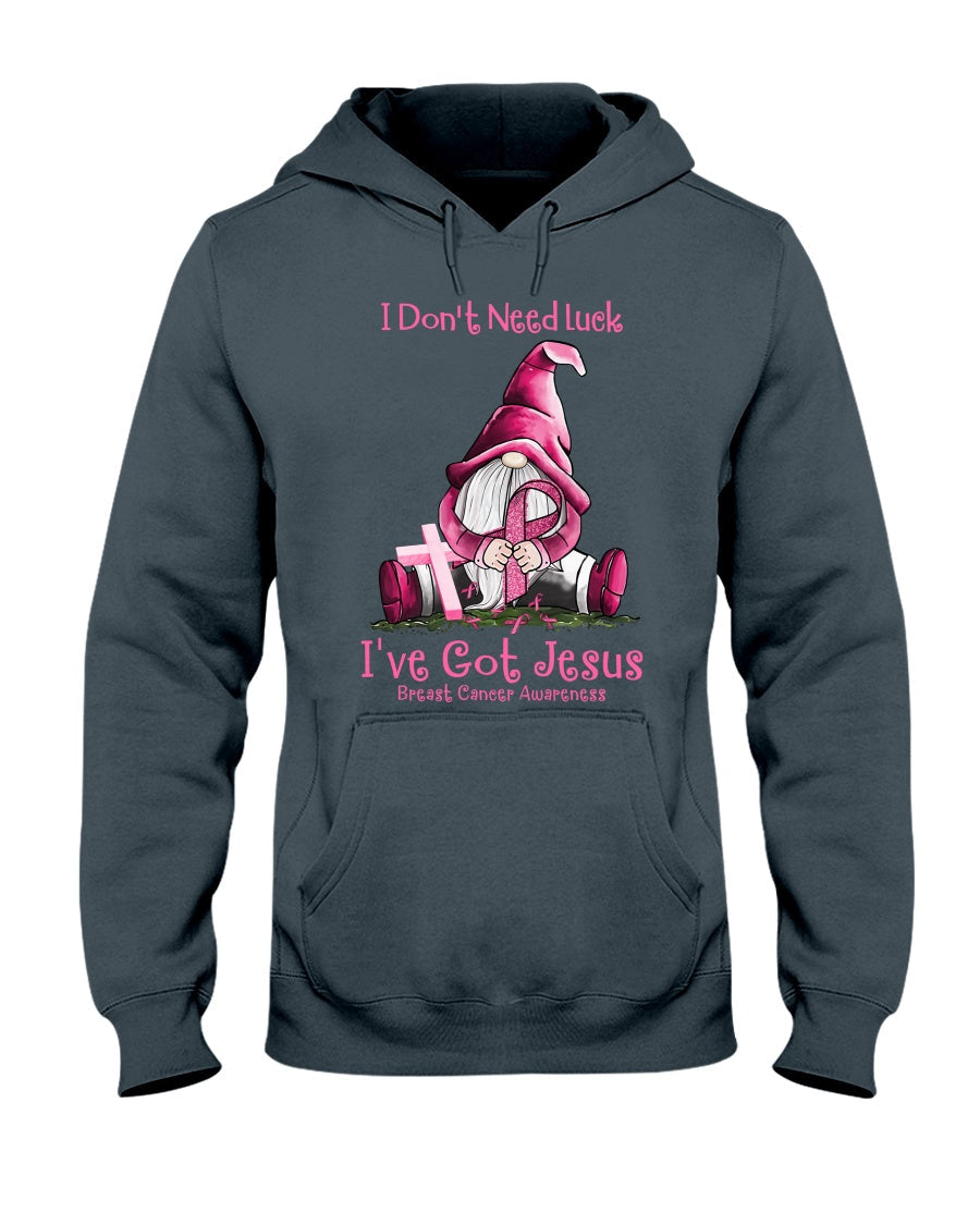 Ich brauche kein Glück, ich habe Jesus – T-Shirt und Hoodie zur Brustkrebsvorsorge 0822