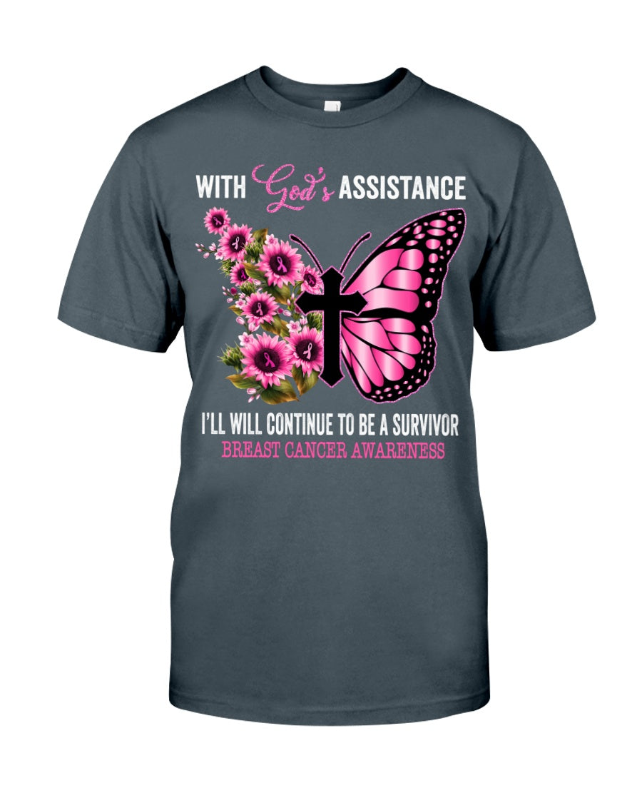 Ich werde mit Gottes Hilfe weiterhin eine Überlebende sein – T-Shirt und Hoodie zur Sensibilisierung für Brustkrebs 0822