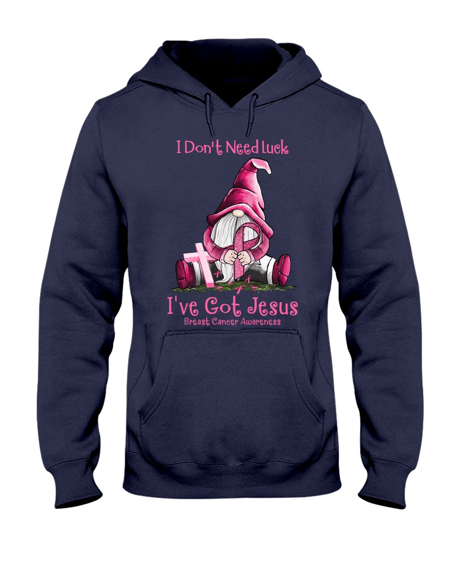 Ich brauche kein Glück, ich habe Jesus – T-Shirt und Hoodie zur Brustkrebsvorsorge 0822