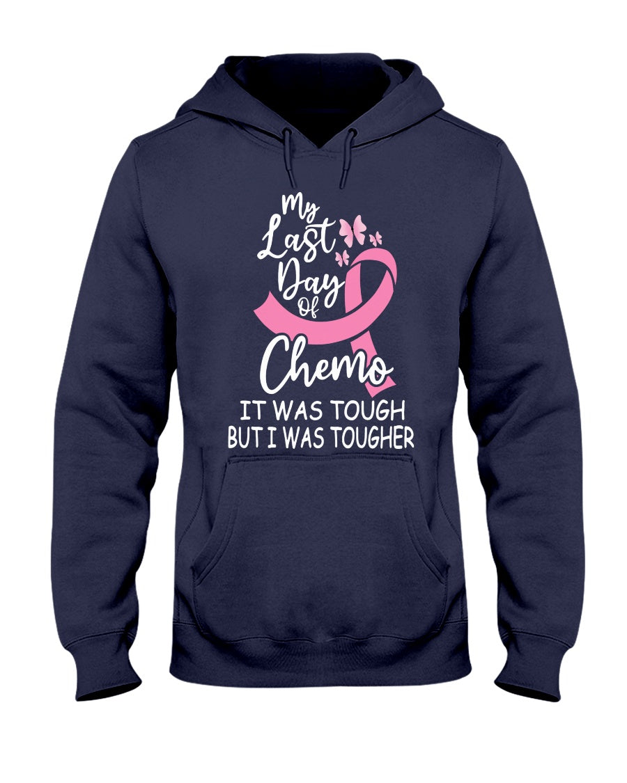 Mon dernier jour de chimio, c'était dur, mais j'étais plus forte - T-shirt et sweat à capuche de sensibilisation au cancer du sein 0822