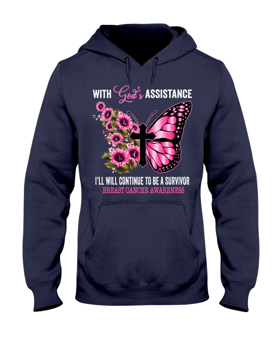Ich werde mit Gottes Hilfe weiterhin eine Überlebende sein – T-Shirt und Hoodie zur Sensibilisierung für Brustkrebs 0822