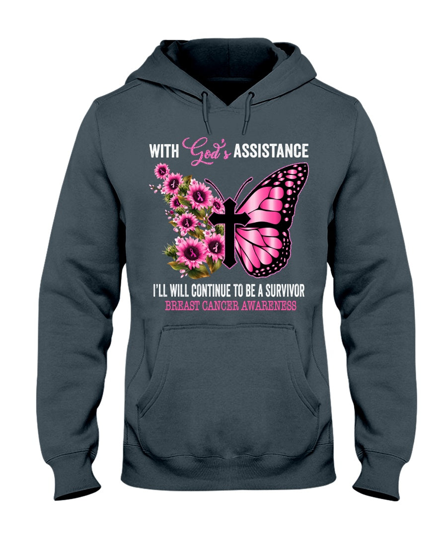 Ich werde mit Gottes Hilfe weiterhin eine Überlebende sein – T-Shirt und Hoodie zur Sensibilisierung für Brustkrebs 0822