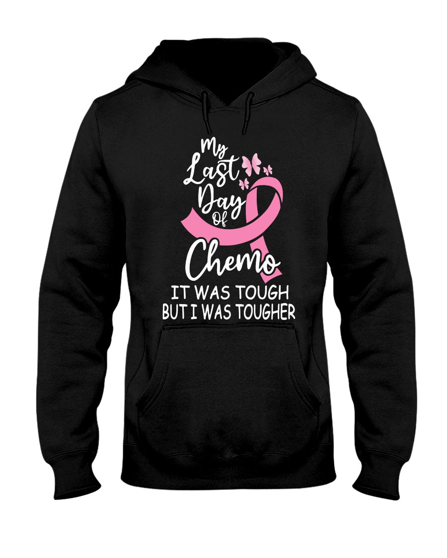 Mon dernier jour de chimio, c'était dur, mais j'étais plus forte - T-shirt et sweat à capuche de sensibilisation au cancer du sein 0822
