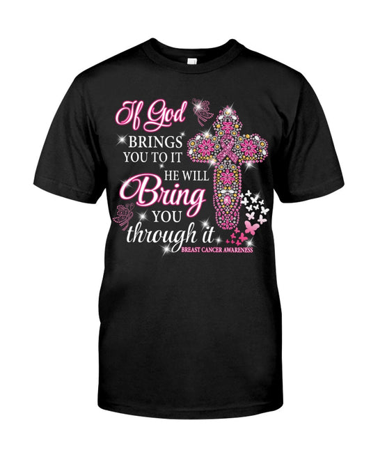Si Dieu vous y conduit, il vous en sortira. Cancer du sein - T-shirt et sweat à capuche de sensibilisation au cancer du sein 0822