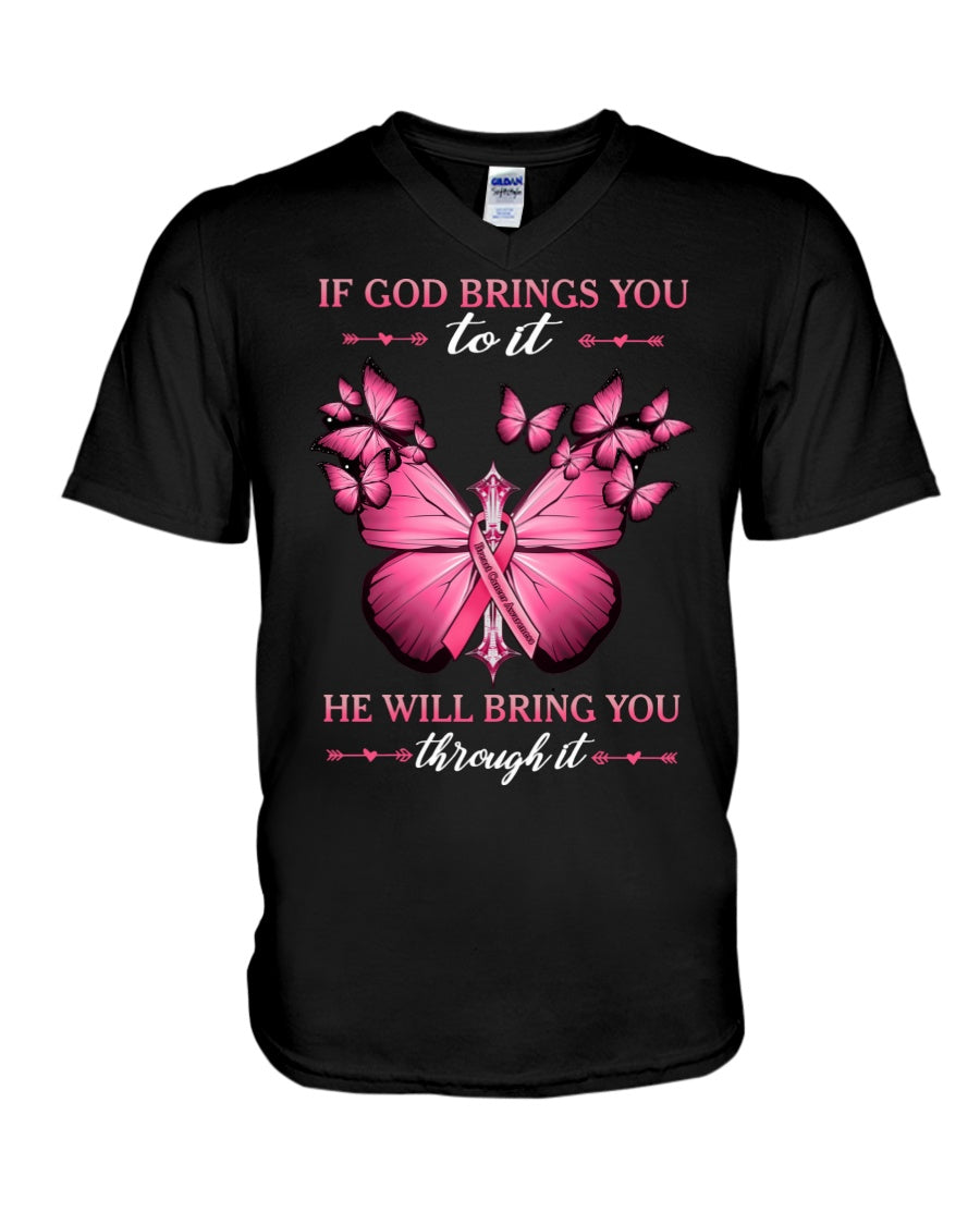Si Dieu vous y conduit, il vous en sortira. Cancer du sein - T-shirt et sweat à capuche de sensibilisation au cancer du sein 0822