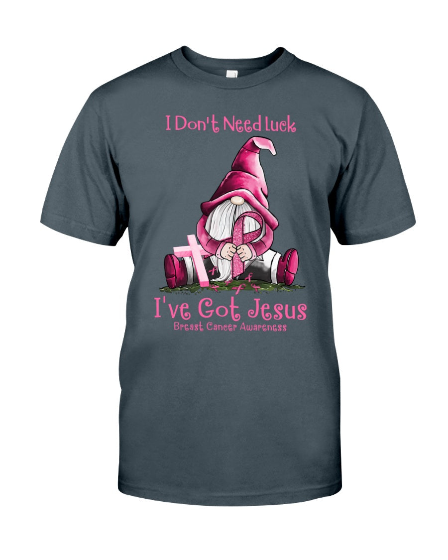 Ich brauche kein Glück, ich habe Jesus – T-Shirt und Hoodie zur Brustkrebsvorsorge 0822