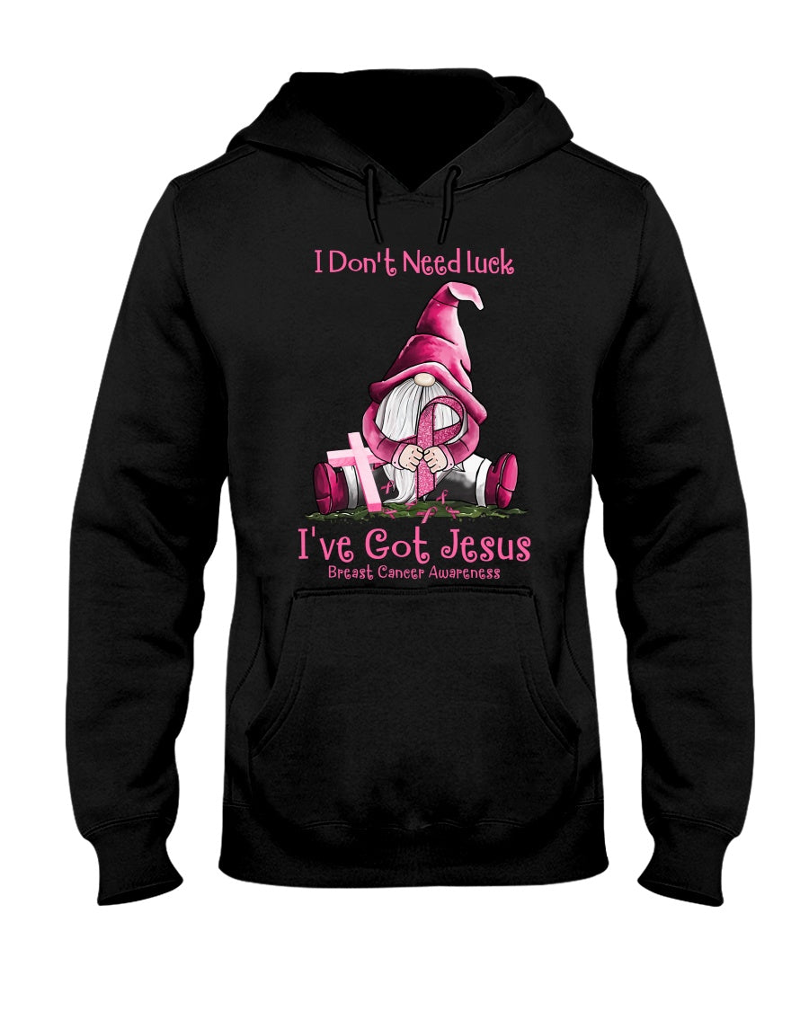 Ich brauche kein Glück, ich habe Jesus – T-Shirt und Hoodie zur Brustkrebsvorsorge 0822