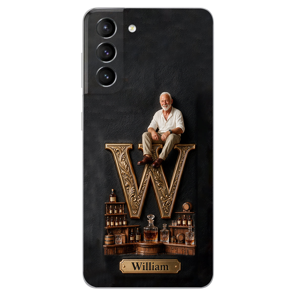 Alphabet Initial For Whiskey, Bourbon... Lovers - Personalized Whisky 3D Embossed Leather Phone Case