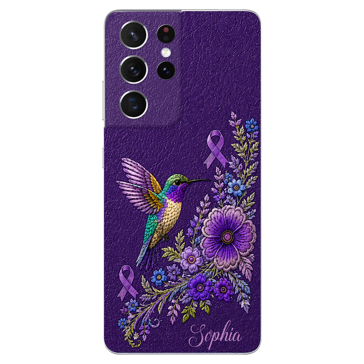 Purple Awareness – Personalized Alzheimer Awareness 3D Embossed Leather Phone Case