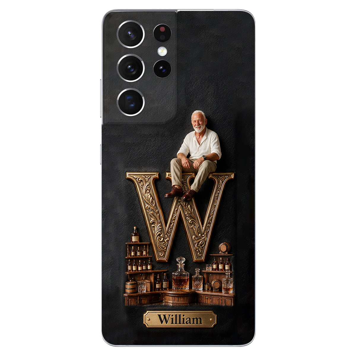 Alphabet Initial For Whiskey, Bourbon... Lovers - Personalized Whisky 3D Embossed Leather Phone Case