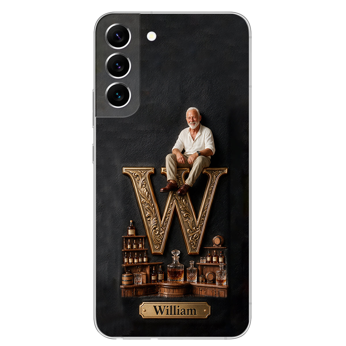 Alphabet Initial For Whiskey, Bourbon... Lovers - Personalized Whisky 3D Embossed Leather Phone Case