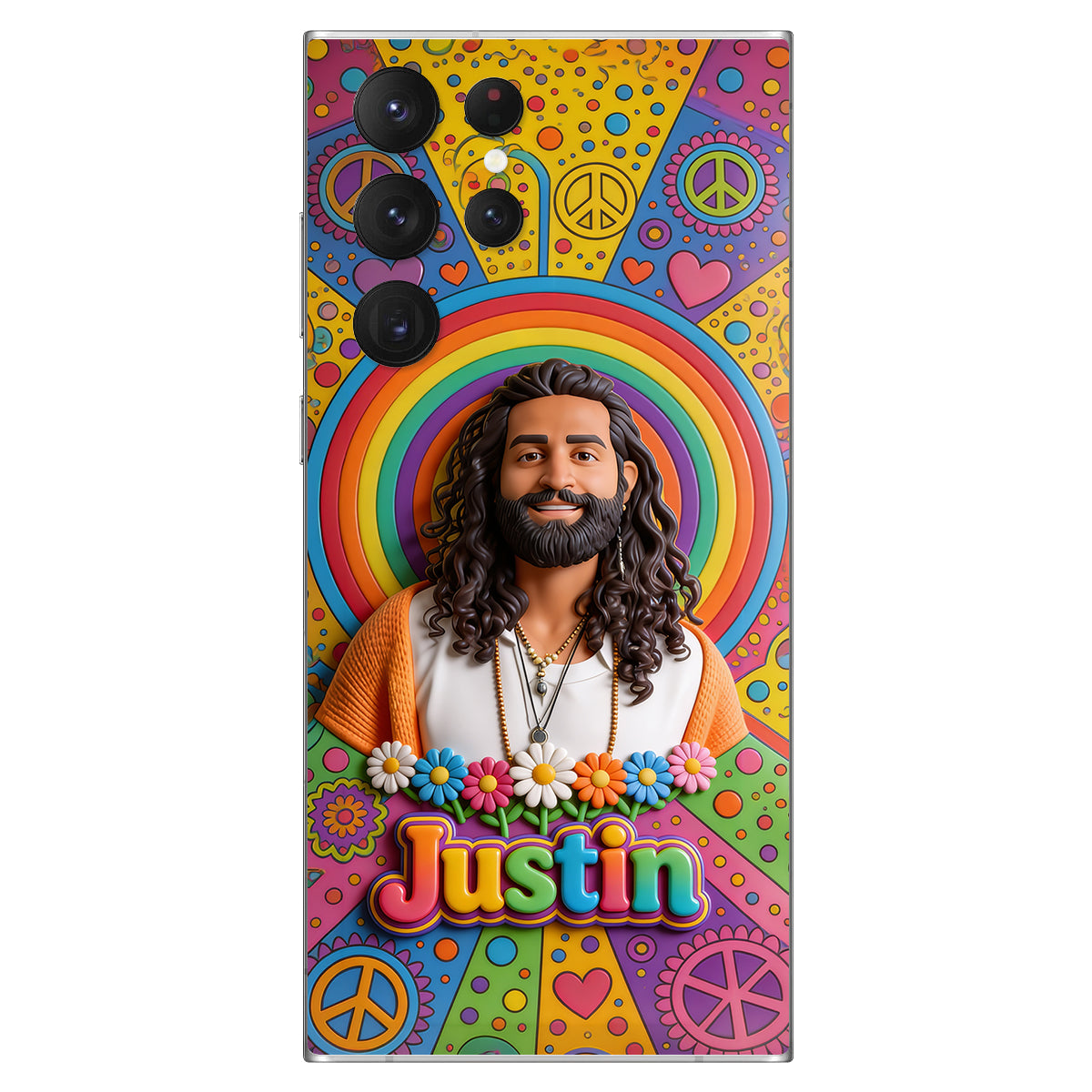 Hippie Theme, Custom From Any Image - Personalized Hippie 3D Embossed Leather Phone Case