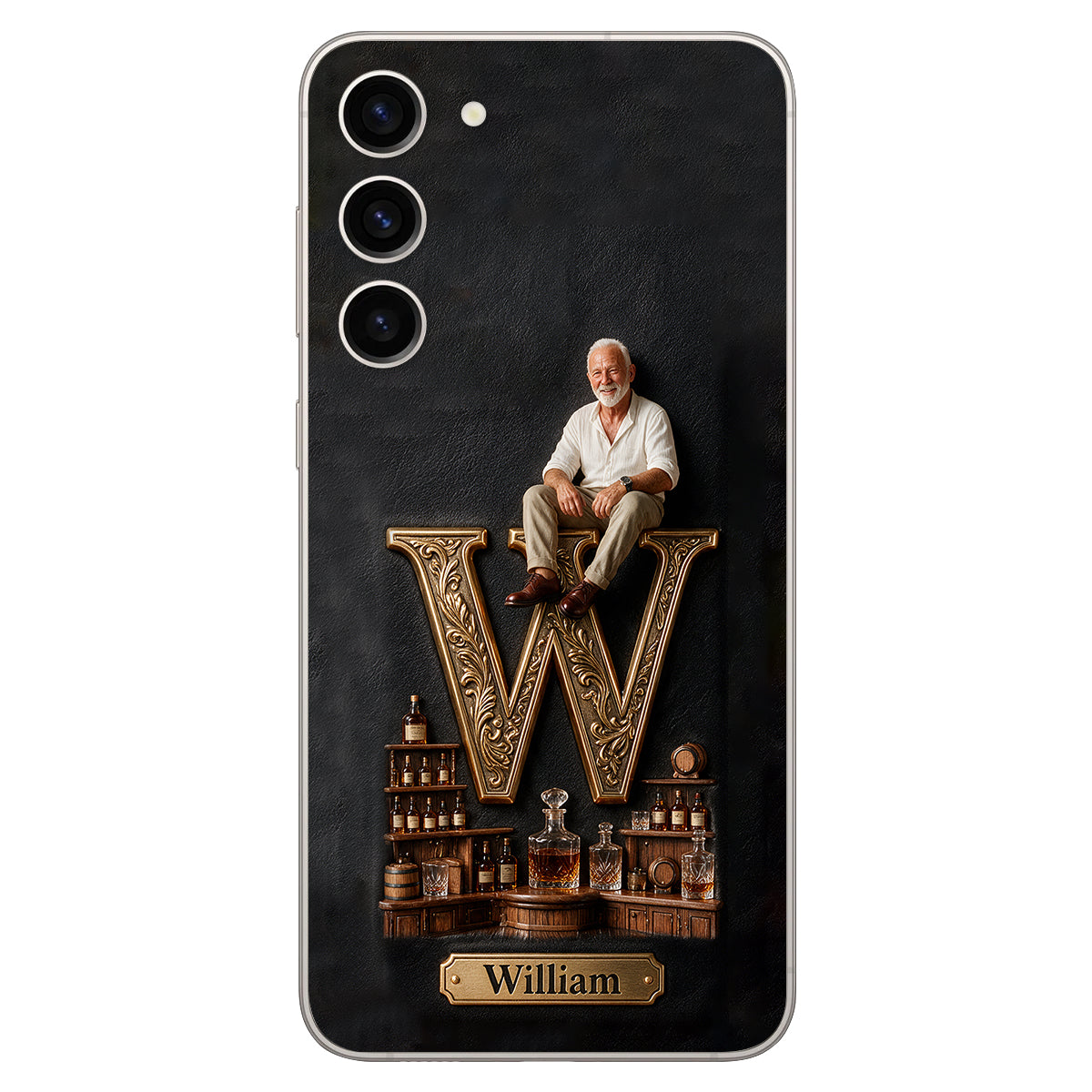 Alphabet Initial For Whiskey, Bourbon... Lovers - Personalized Whisky 3D Embossed Leather Phone Case