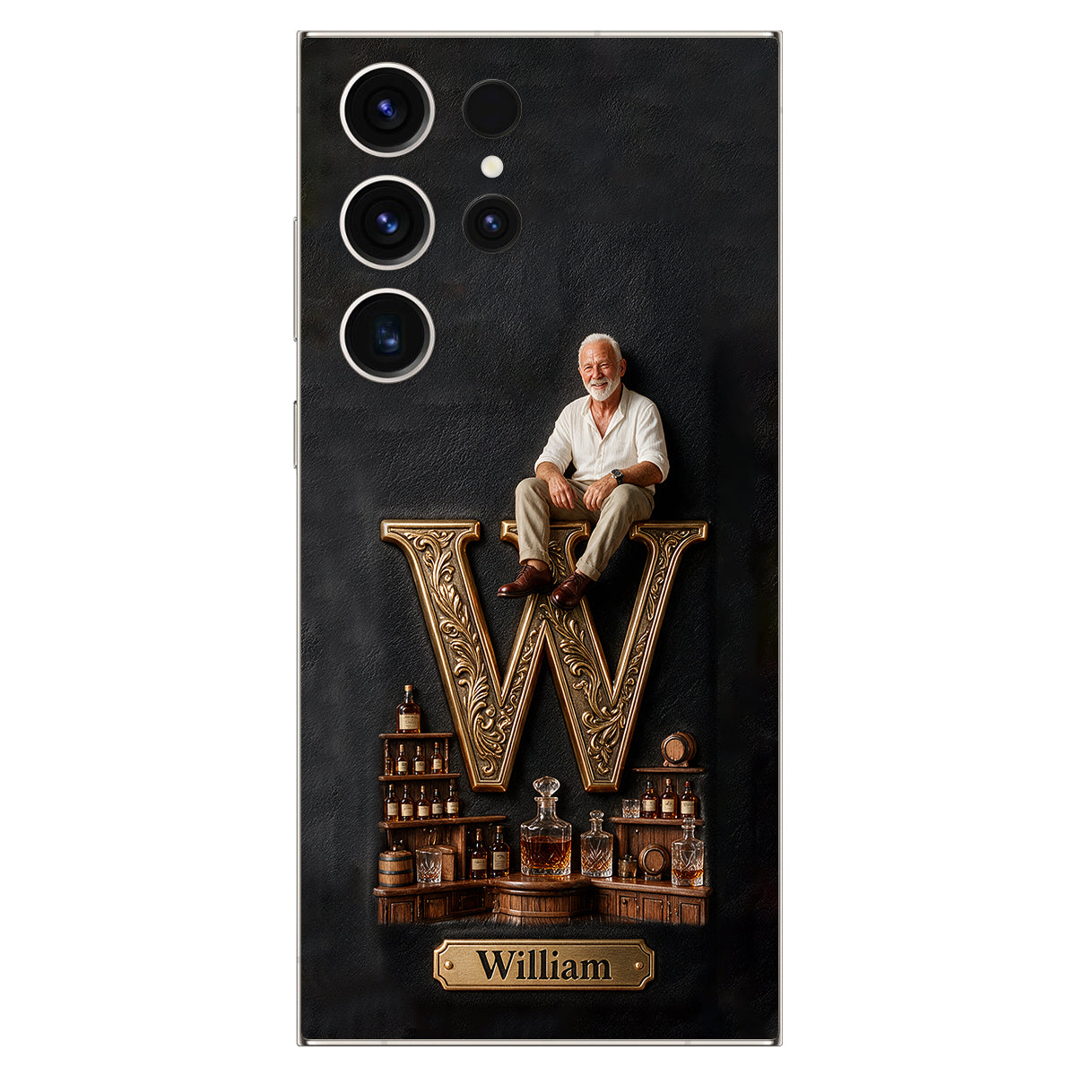 Alphabet Initial For Whiskey, Bourbon... Lovers - Personalized Whisky 3D Embossed Leather Phone Case