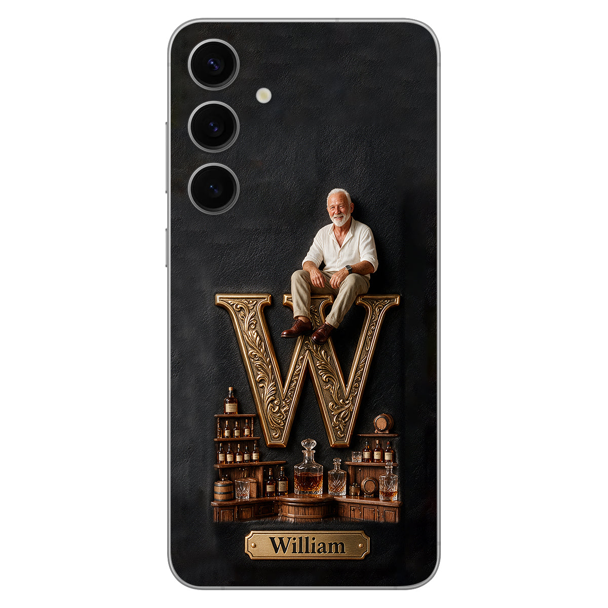 Alphabet Initial For Whiskey, Bourbon... Lovers - Personalized Whisky 3D Embossed Leather Phone Case