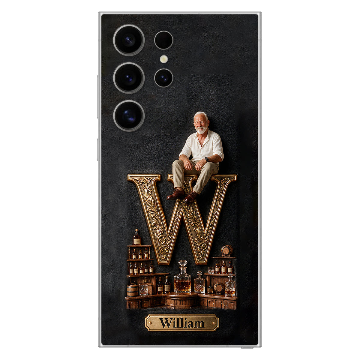 Alphabet Initial For Whiskey, Bourbon... Lovers - Personalized Whisky 3D Embossed Leather Phone Case