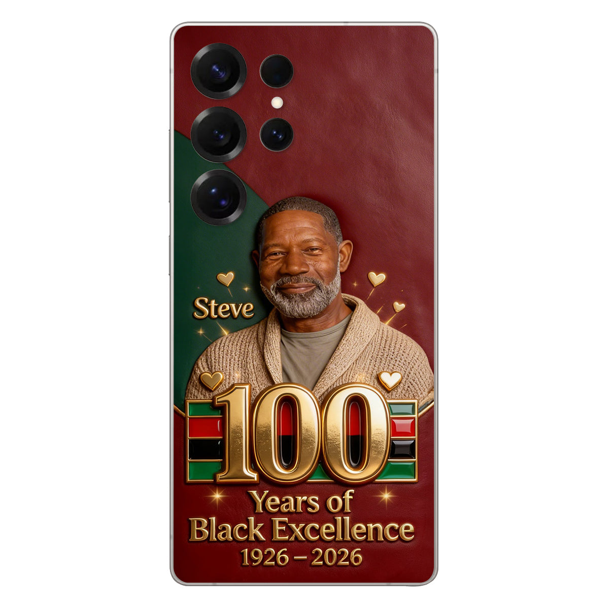 100 ans d'excellence noire - Étui de téléphone personnalisé en cuir afro-américain