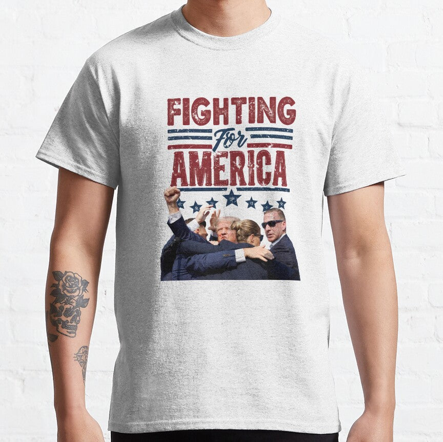 Kugelsicheres T-Shirt, „Niemals aufgeben“-Shirt, „Kämpfe für Amerika“-T-Shirt, Retro-Rallye-Shirt, „Kämpfen, kämpfen, kämpfen“-Shirt (T-Shirt & Hoodie)
