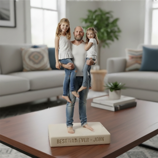 Custom Father and Two Daughters Personalized Figurine Statue - Best Dad Ever Nameplate Trophy - Unique Father's Day Desk Ornament Gift