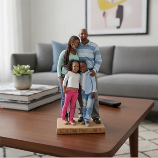 Custom Black Family Portrait Personalized Figurine Statue - Best Dad Ever Nameplate Trophy - Unique Father's Day Desk Ornament Gift