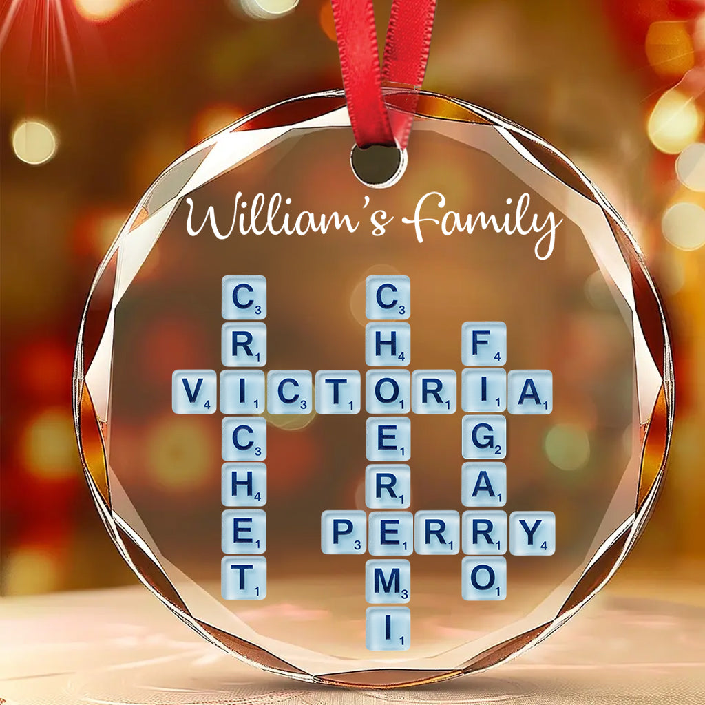 Unsere Familie, Namenspuzzle aus Treibglas – Personalisierter runder Familienschmuck aus Glas