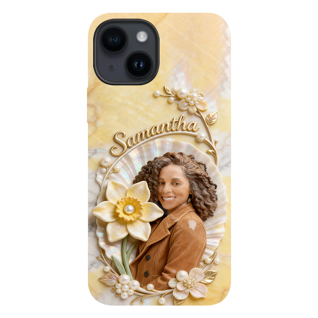 Personalisierte Handyhülle mit Geburtsmonatsblume und Foto – Selbstliebe-Motiv