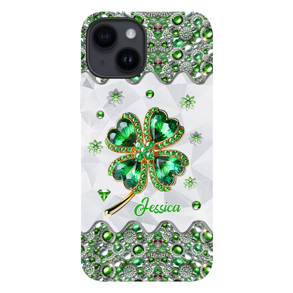 Coque de téléphone personnalisée avec trèfle à quatre feuilles porte-bonheur pour la Saint-Patrick - Impression intégrale