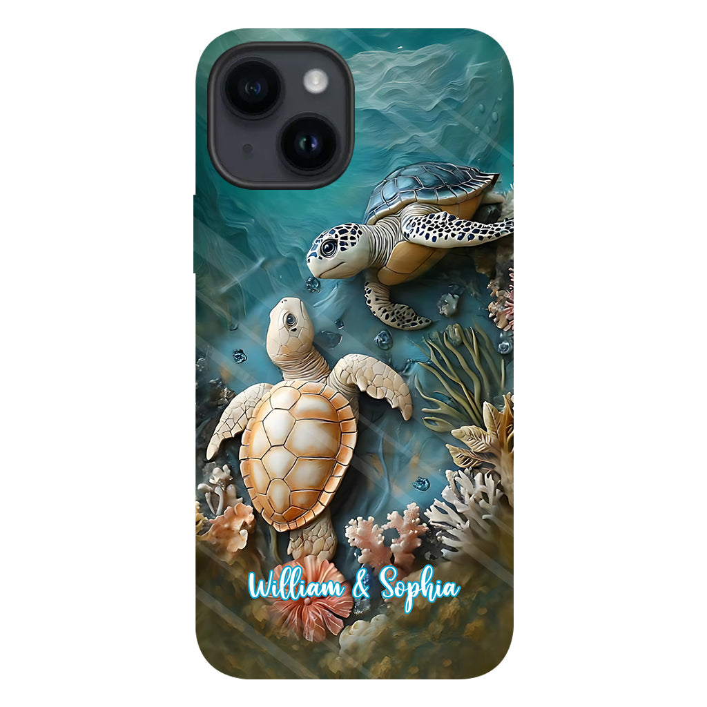 Couple Turtle Gift For Husband Wife, Anniversary - Personalized Couple Full Print Phone Case