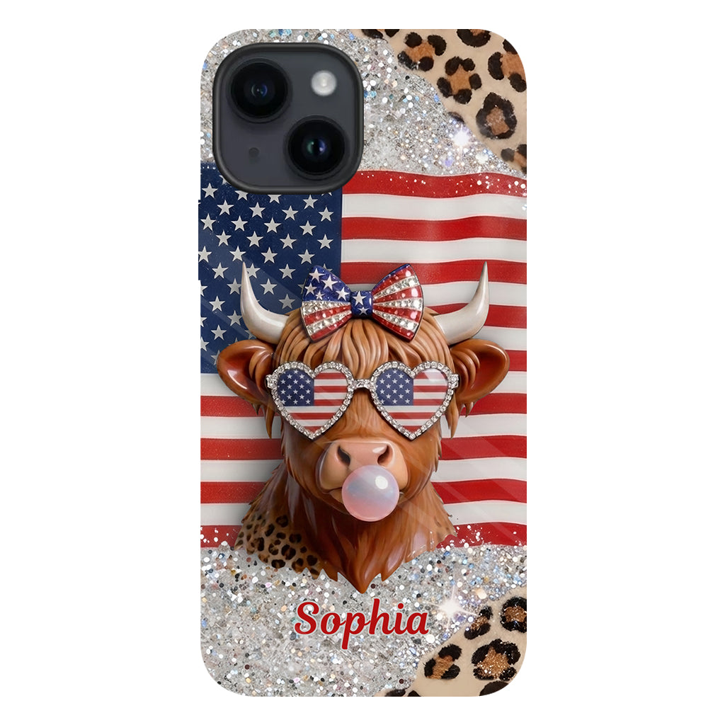 Highland Cow Patriotisch - Personalisierte Highland Cow Vollfarb Handyhülle & Handygriff