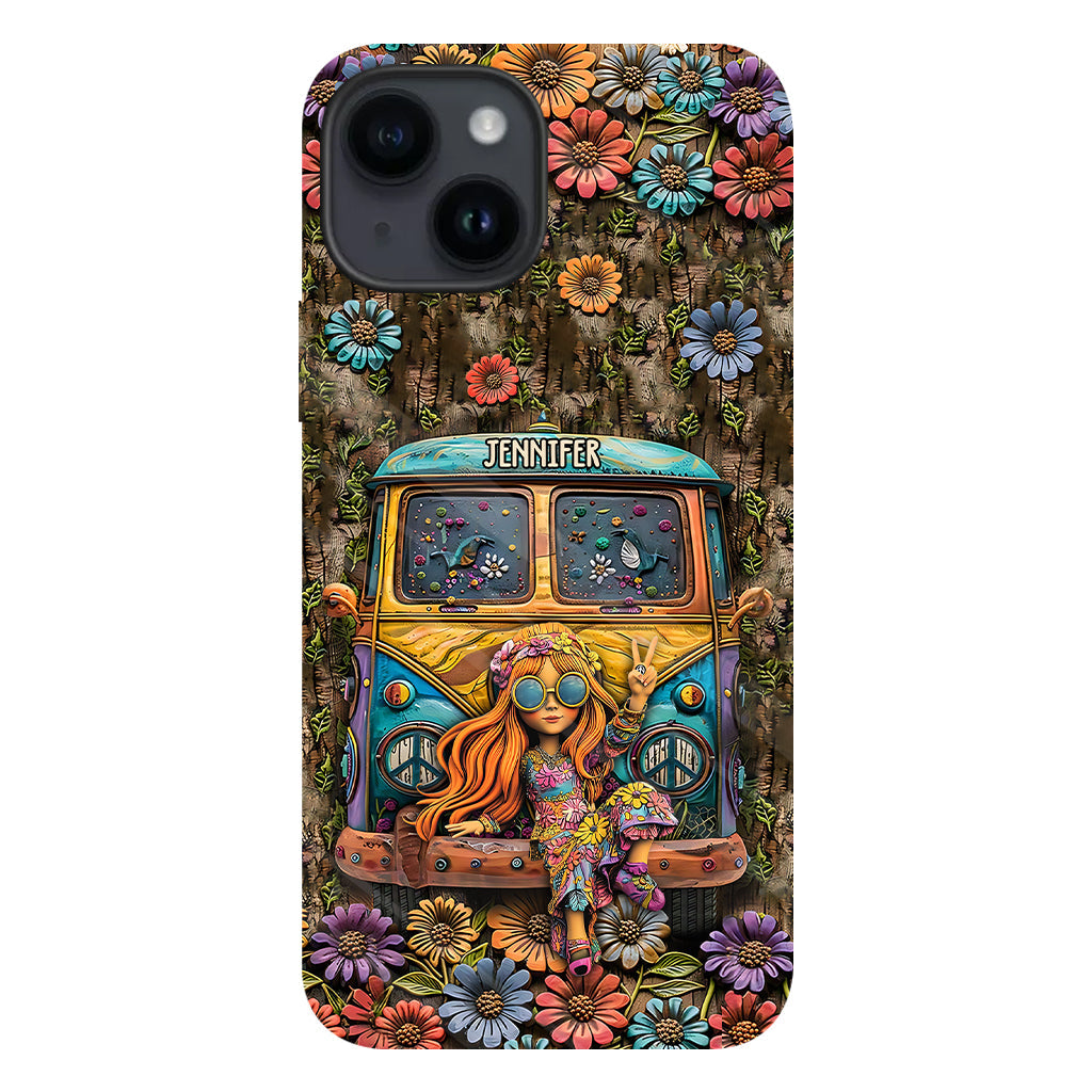 Niedliche Wohnwagen-Handyhülle mit personalisiertem Hippie-Vollbilddruck