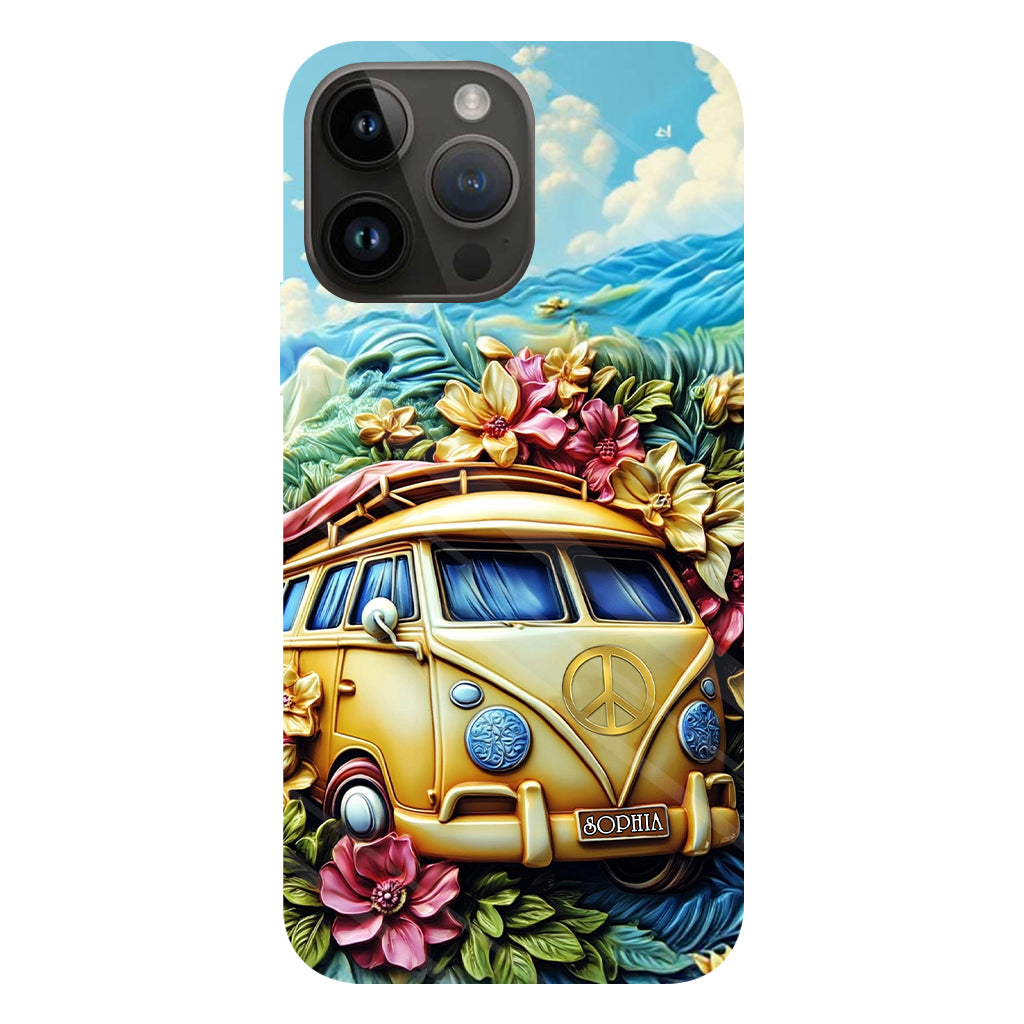 Handyhülle mit Blumenmuster und Friedenssymbol – Personalisierte Hippie-Handyhülle mit Volldruck