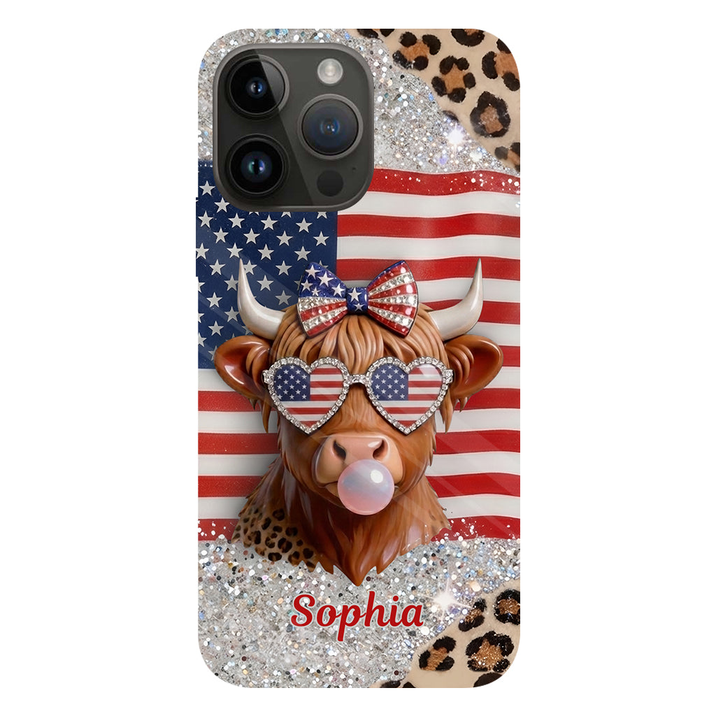 Highland Cow Patriotisch - Personalisierte Highland Cow Vollfarb Handyhülle & Handygriff