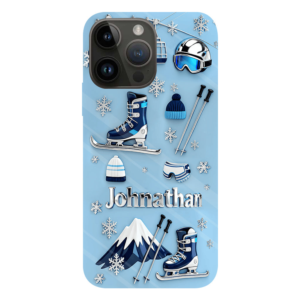 Skifahren macht mich glücklich – Personalisierte Handyhülle mit Skimotiv und Vollbilddruck