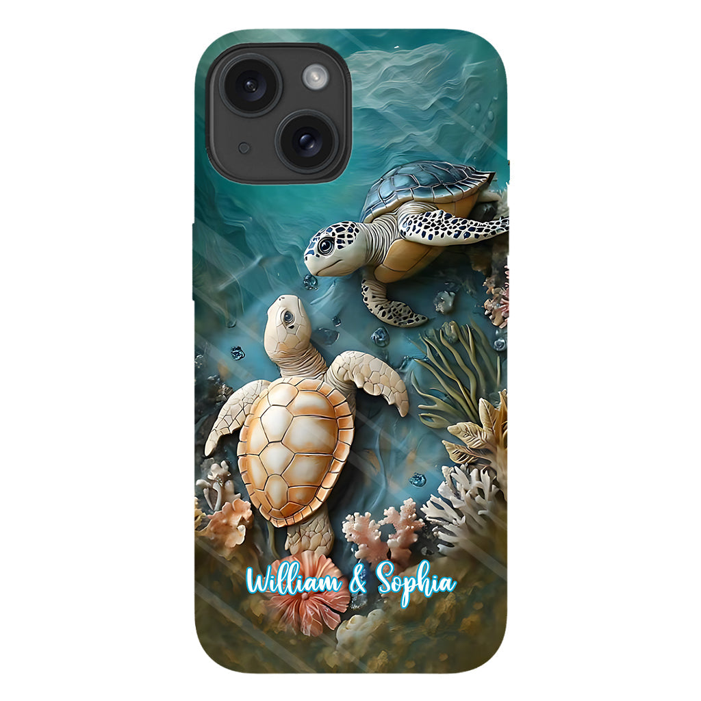 Couple Turtle Gift For Husband Wife, Anniversary - Personalized Couple Full Print Phone Case