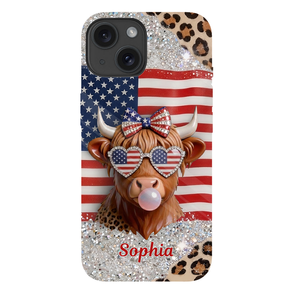Highland Cow Patriotisch - Personalisierte Highland Cow Vollfarb Handyhülle & Handygriff