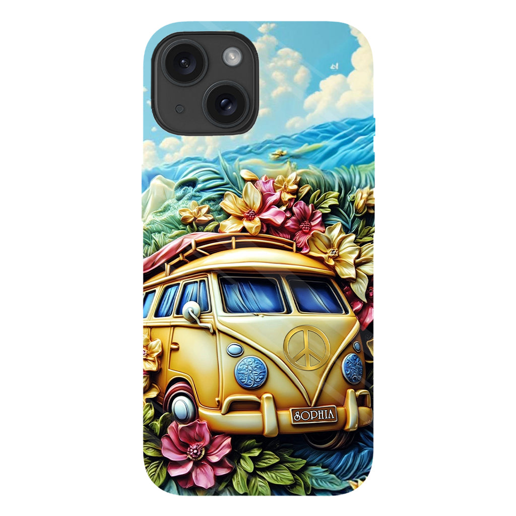 Handyhülle mit Blumenmuster und Friedenssymbol – Personalisierte Hippie-Handyhülle mit Volldruck