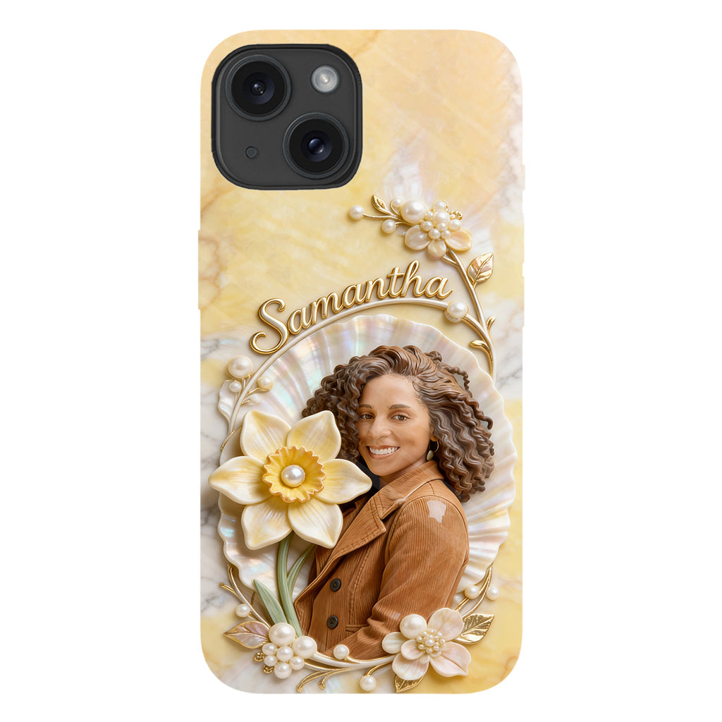 Personalisierte Handyhülle mit Geburtsmonatsblume und Foto – Selbstliebe-Motiv