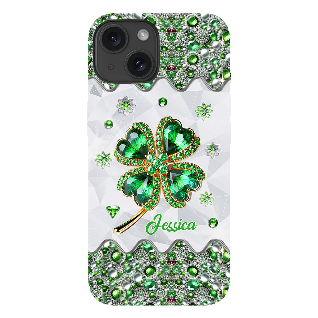 Coque de téléphone personnalisée avec trèfle à quatre feuilles porte-bonheur pour la Saint-Patrick - Impression intégrale