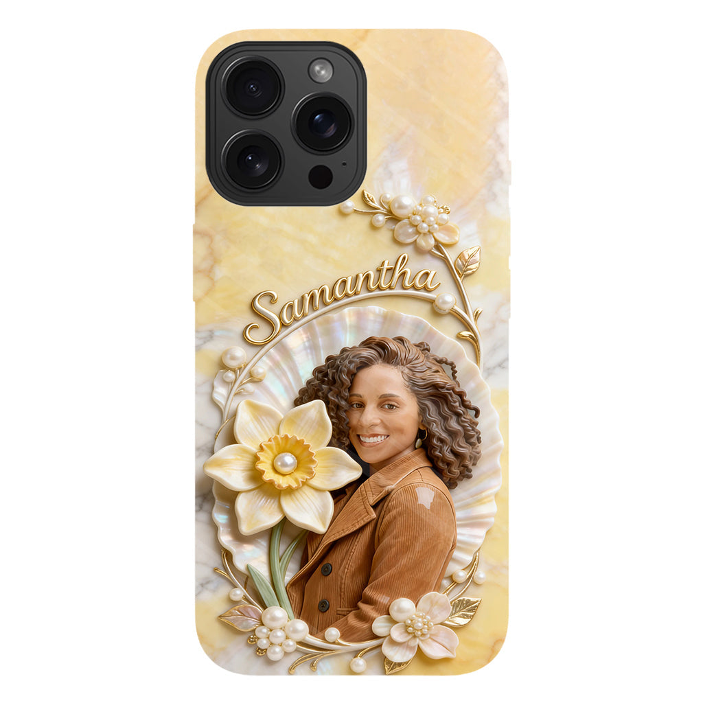 Personalisierte Handyhülle mit Geburtsmonatsblume und Foto – Selbstliebe-Motiv