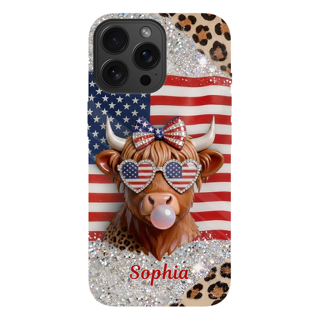 Highland Cow Patriotisch - Personalisierte Highland Cow Vollfarb Handyhülle & Handygriff