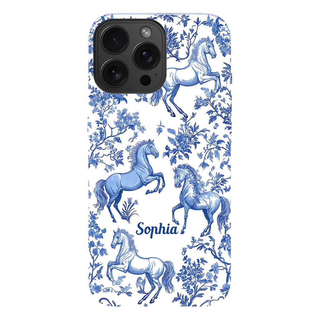 Horse Blue & White Toile de Jouy - Personalized Horse Full Print Phone Case
